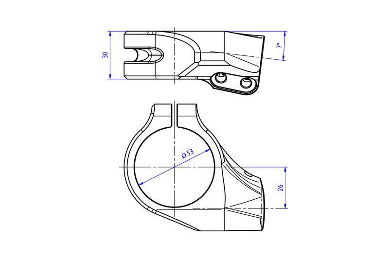 Coppia bracciali semimanubri &Oslash; 53 mm - offset 26 mm - angolo inclinazione 7&deg;